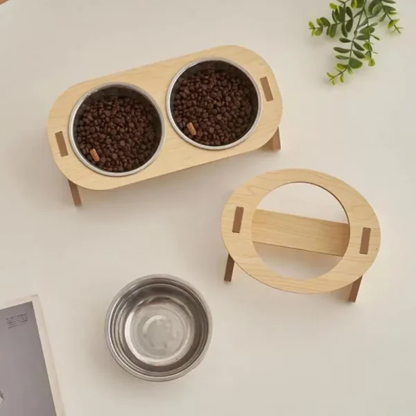 Bols surélevés pour chat en bois et acier inoxydable – Image 2