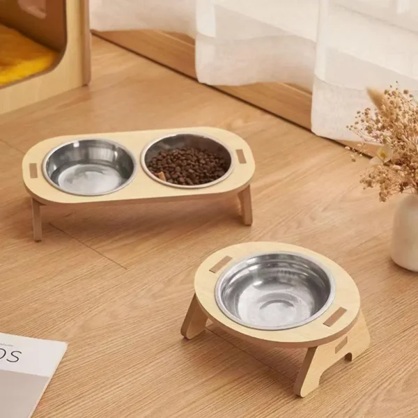 Bols surélevés pour chat en bois et acier inoxydable – Image 3