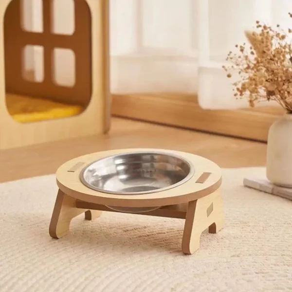 Bols surélevés pour chat en bois et acier inoxydable – Image 4